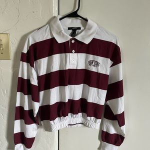 Striped crop style polo shirt
